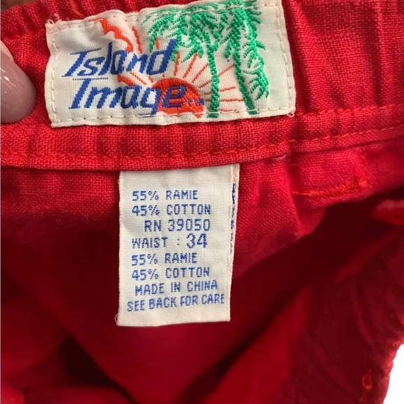 Vintage Island Image red tie beach shorts 34W - Picture 4 of 5